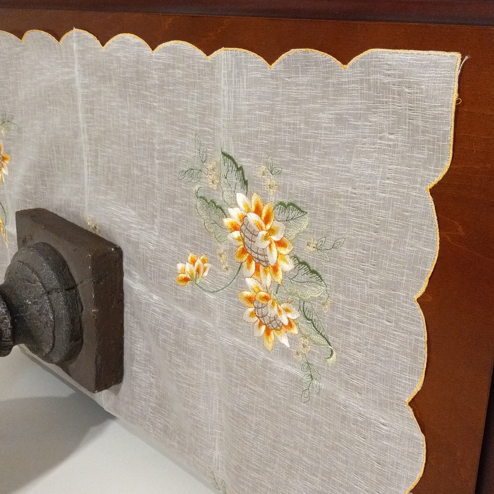 Vintage Floral Embroidered Table Cover, Set of Two